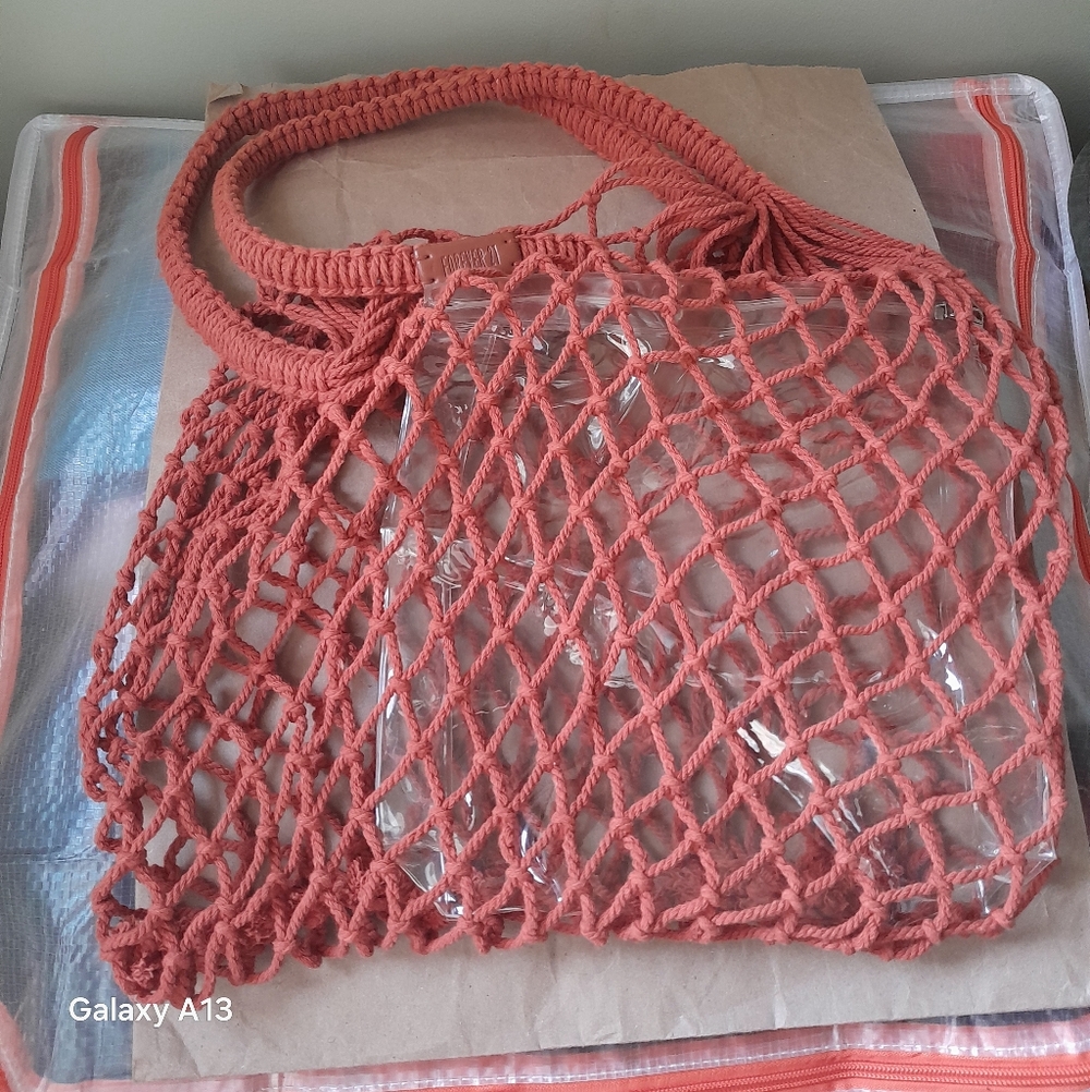 F21 Handcrafted Coral Net Tote Bag
